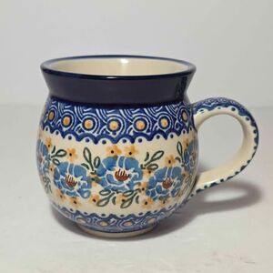 Polish Pottery Mug Blue Flowers